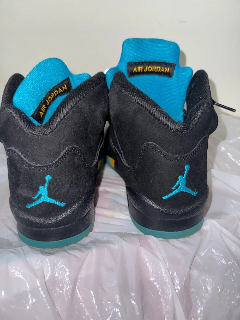 Jordan 5 Black Suede Sneakers with Teal Accents